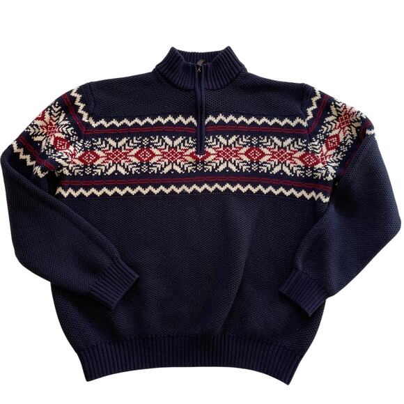 IZOD Men's Cotton Blend Fair Isle Quarter Zip Sweater, Navy, Burgundy Red, XXL - Picture 1 of 8